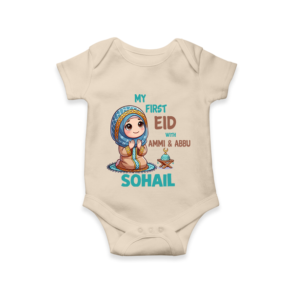 My First Eid with Ammi & Abbu Prayer Theme Personalized Baby Romper - IVORY - New Born (Chest 14")