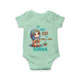 My First Eid with Ammi & Abbu Prayer Theme Personalized Baby Romper - MINT GREEN - New Born (Chest 14")