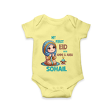 My First Eid with Ammi & Abbu Prayer Theme Personalized Baby Romper - PASTEL YELLOW - New Born (Chest 14")