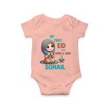 My First Eid with Ammi & Abbu Prayer Theme Personalized Baby Romper - PEACH - New Born (Chest 14")