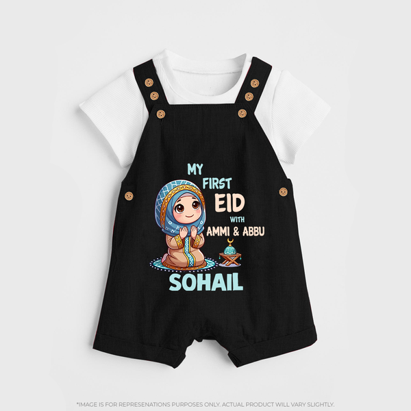My First Eid with Ammi & Abbu Prayer Theme Personalized Baby dungaree - BLACK - 0 - 5 Months Old (Chest 18")