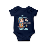 My First Eid with Ammi & Abbu Prayer Theme Personalized Baby Romper - NAVY BLUE - New Born (Chest 14")