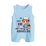 My First Eid with Ammi & Abbu Lantern Boy Personalized Baby Button Romper - BABY BLUE - New Born (Chest 18")