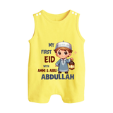 My First Eid with Ammi & Abbu Lantern Boy Personalized Baby Button Romper - PASTEL YELLOW - New Born (Chest 18")