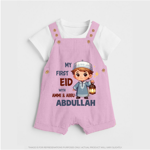 My First Eid with Ammi & Abbu Lantern Boy Personalized Baby dungaree - BABY PINK - 0 - 5 Months Old (Chest 18")