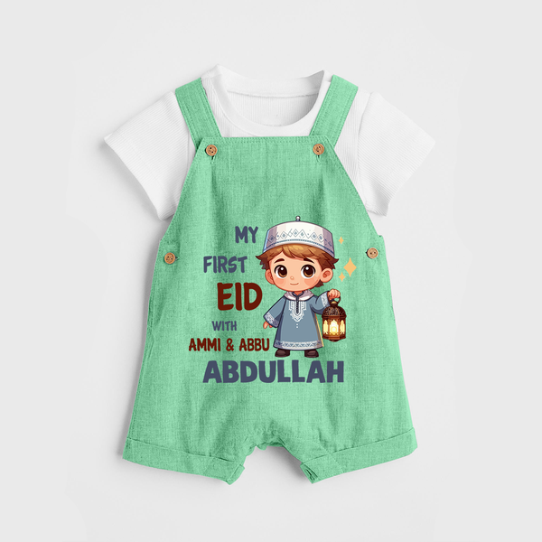 My First Eid with Ammi & Abbu Lantern Boy Personalized Baby dungaree - GREEN - 0 - 5 Months Old (Chest 18")