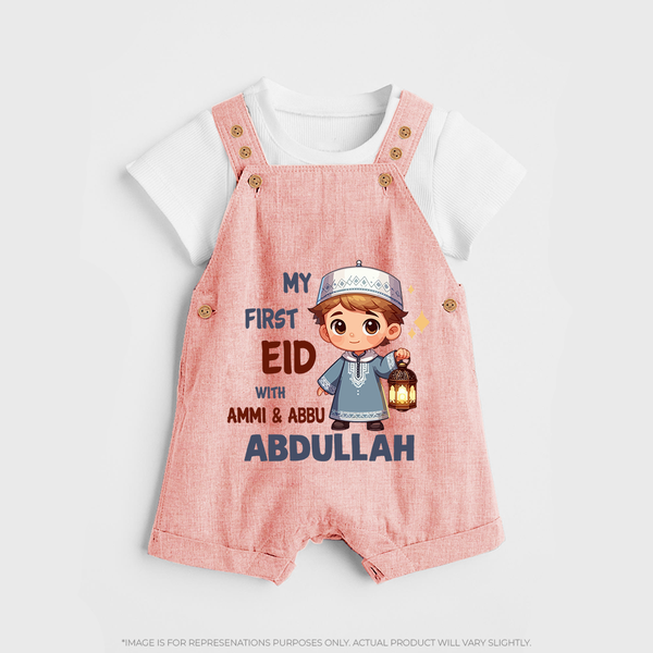My First Eid with Ammi & Abbu Lantern Boy Personalized Baby dungaree - PEACH - 0 - 5 Months Old (Chest 18")