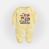 My First Eid with Ammi & Abbu Lantern Boy Personalized Baby Full Body Suit - PASTEL YELLOW - New Born (Chest 7.5")