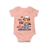 My First Eid with Ammi & Abbu Lantern Boy Personalized Baby Romper - PEACH - New Born (Chest 14")