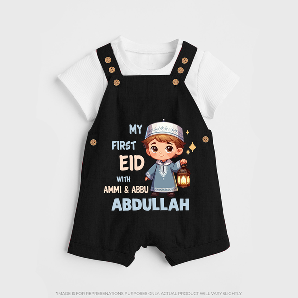 My First Eid with Ammi & Abbu Lantern Boy Personalized Baby dungaree - BLACK - 0 - 5 Months Old (Chest 18")