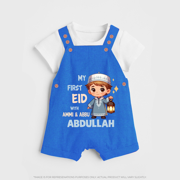 My First Eid with Ammi & Abbu Lantern Boy Personalized Baby dungaree - COBALT BLUE - 0 - 5 Months Old (Chest 18")