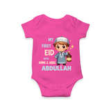 My First Eid with Ammi & Abbu Lantern Boy Personalized Baby Romper - HOT PINK - New Born (Chest 14")