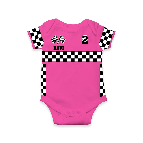 Personalized Racer Baby Romper – Hot Pink Race Track Edition