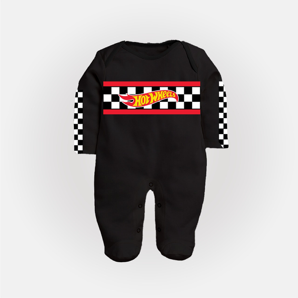 Black Hot Wheels Racing Sleepsuit for Babies – Custom Name Edition