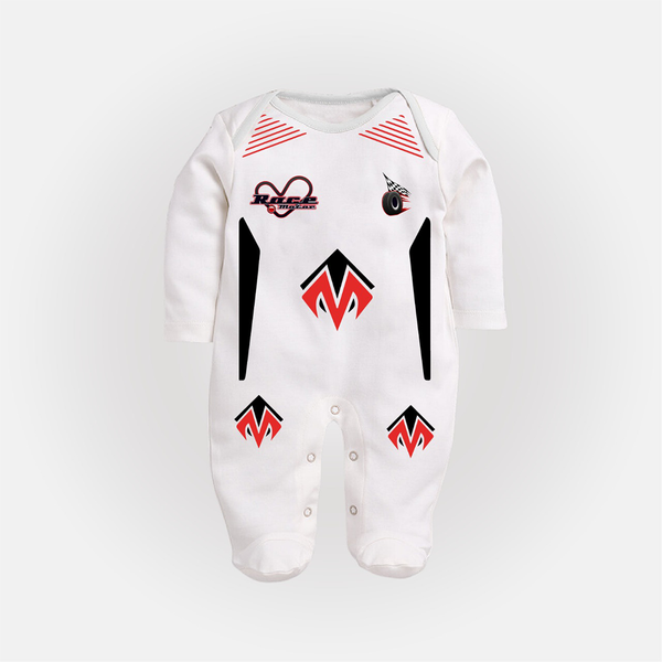 White Motorsport Baby Sleepsuit – Custom Name Race Outfit