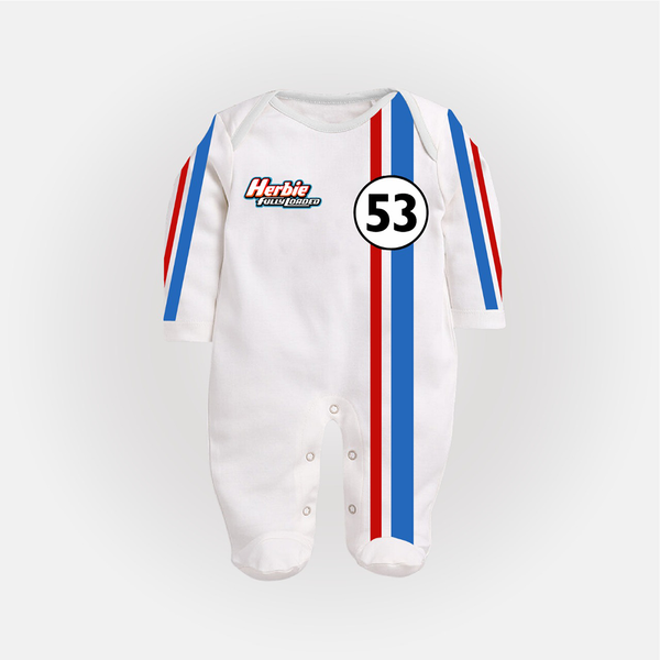 Personalized Herbie Baby Racer Sleepsuit – Classic White Stripe Edition