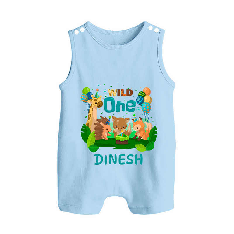 1 Month Baby Romper Suit/ Sleeveless Romper | Custom Name Romper Suit/ Sleeveless Romper | Soft Cotton - BABY BLUE - 0 - 5 Months Old (Chest 18")