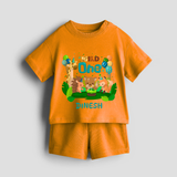 Celebrate The 1st Birthday With Wild Theme - Personalized Birthday Co-ord With Customized Name - TANGERINE - 0-5 months old  (Chest 18")