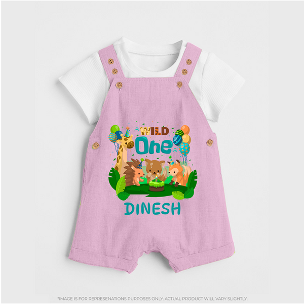 1 Month Baby Dungaree Set | Custom Name Dungaree Set | Soft Cotton - BABY PINK - 0 - 5 Months Old (Chest 18")