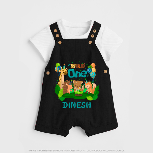 1 Month Baby Dungaree Set | Custom Name Dungaree Set | Soft Cotton - BLACK - 0 - 5 Months Old (Chest 18")