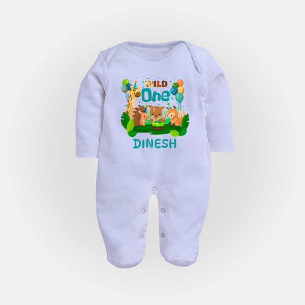 1 Month Baby Full Sleeve Bodysuit/ Sleep Suit/ Jumpsuit | Custom Name Full Sleeve Bodysuit/ Sleep Suit/ Jumpsuit | Soft Cotton - BABY BLUE - New Born (Chest 7.5")