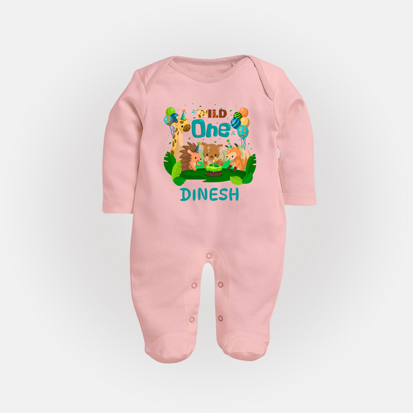 1 Month Baby Full Sleeve Bodysuit/ Sleep Suit/ Jumpsuit | Custom Name Full Sleeve Bodysuit/ Sleep Suit/ Jumpsuit | Soft Cotton - BABY PINK - New Born (Chest 7.5")