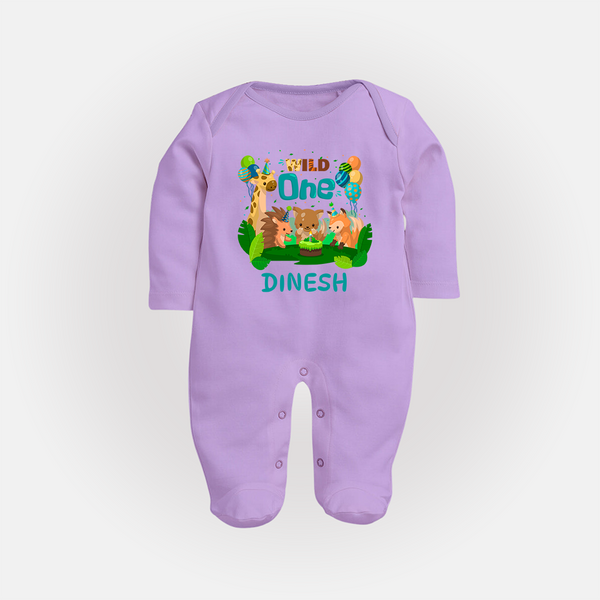 1 Month Baby Full Sleeve Bodysuit/ Sleep Suit/ Jumpsuit | Custom Name Full Sleeve Bodysuit/ Sleep Suit/ Jumpsuit | Soft Cotton - LILAC - New Born (Chest 7.5")