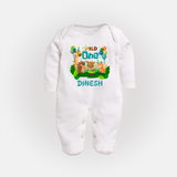 1 Month Baby Full Sleeve Bodysuit/ Sleep Suit/ Jumpsuit | Custom Name Full Sleeve Bodysuit/ Sleep Suit/ Jumpsuit | Soft Cotton - WHITE - New Born (Chest 7.5")