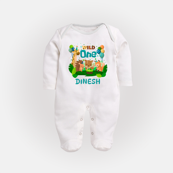 1 Month Baby Full Sleeve Bodysuit/ Sleep Suit/ Jumpsuit | Custom Name Full Sleeve Bodysuit/ Sleep Suit/ Jumpsuit | Soft Cotton - WHITE - New Born (Chest 7.5")