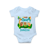 1 Month Baby Bodysuit | Custom Name Romper | Soft Cotton Onesie - BABY BLUE - New Born (Chest 14")