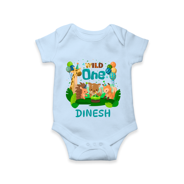 1 Month Baby Bodysuit | Custom Name Romper | Soft Cotton Onesie - BABY BLUE - New Born (Chest 14")