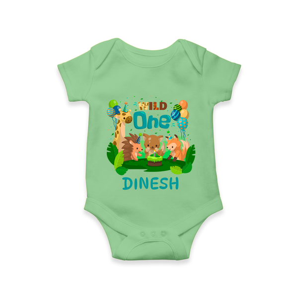 1 Month Baby Bodysuit | Custom Name Romper | Soft Cotton Onesie - GREEN - New Born (Chest 14")