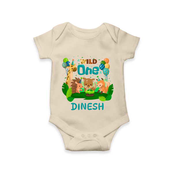 1 Month Baby Bodysuit | Custom Name Romper | Soft Cotton Onesie - IVORY - New Born (Chest 14")