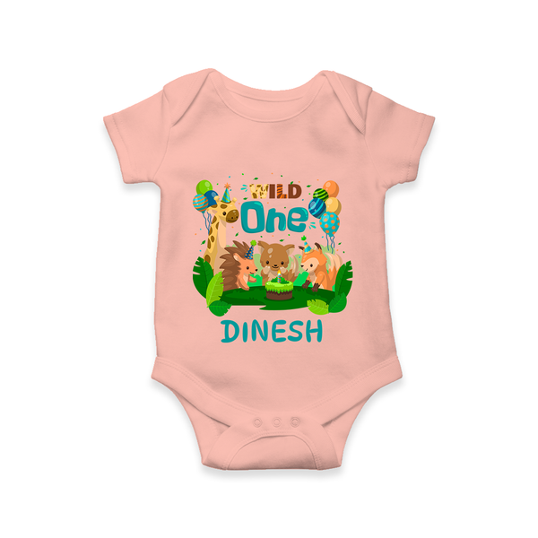 1 Month Baby Bodysuit | Custom Name Romper | Soft Cotton Onesie - PEACH - New Born (Chest 14")