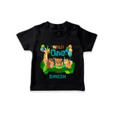 Celebrate The 1st Birthday With Wild Theme - Personalized Birthday T-Shirts With Customized Name - BLACK - 0-5 Months Old (Chest 17")