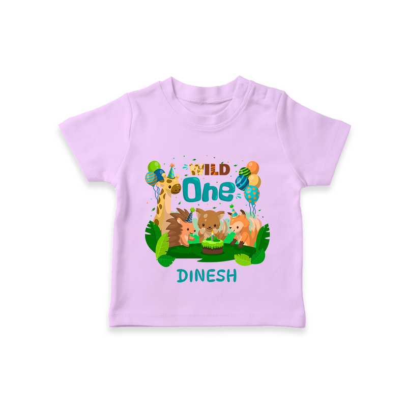 Celebrate The 1st Birthday With Wild Theme - Personalized Birthday T-Shirts With Customized Name - LILAC - 0-5 Months Old (Chest 17")