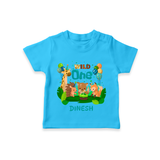 Celebrate The 1st Birthday With Wild Theme - Personalized Birthday T-Shirts With Customized Name - SKY BLUE - 0-5 Months Old (Chest 17")