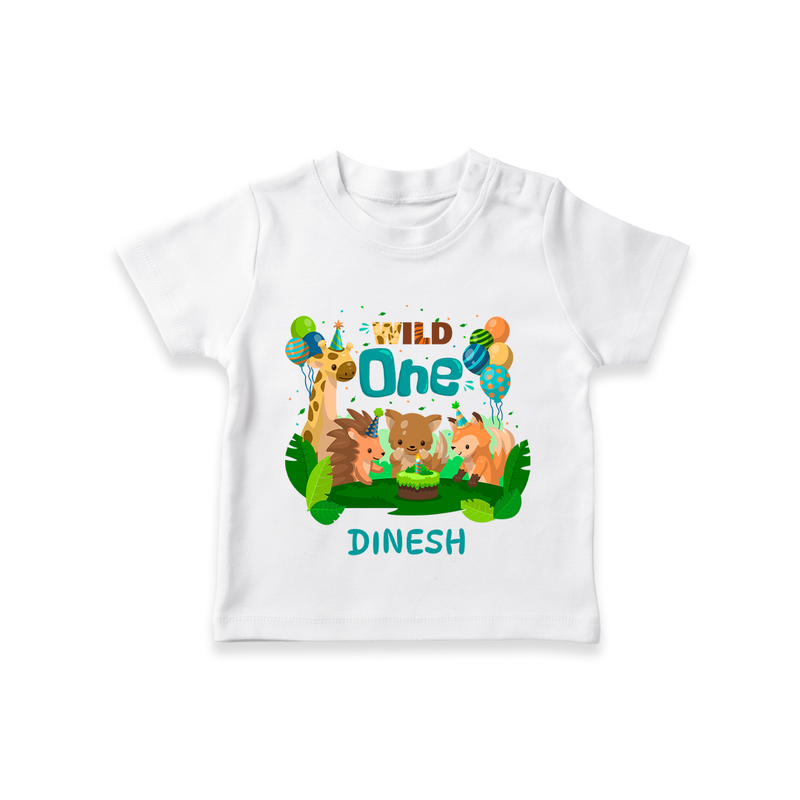 Celebrate The 1st Birthday With Wild Theme - Personalized Birthday T-Shirts With Customized Name - WHITE - 0-5 Months Old (Chest 17")