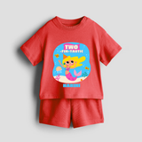 Celebrate The 2nd Birthday With Ocean Theme - Personalized Birthday Co-ord With Customized Name - RED - 0-5 months old  (Chest 18")