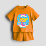 Celebrate The 2nd Birthday With Ocean Theme - Personalized Birthday Co-ord With Customized Name - TANGERINE - 0-5 months old  (Chest 18")