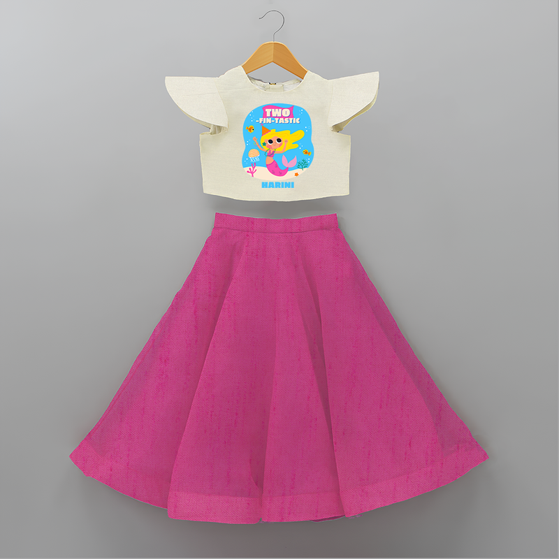 Celebrate The 2nd Birthday With Ocean Theme - Personalized Birthday Crop Top And Skirt With Customized Name - FUSCHIA - 6 - 9 Months Old (Chest 20" , Frock Waist 20")