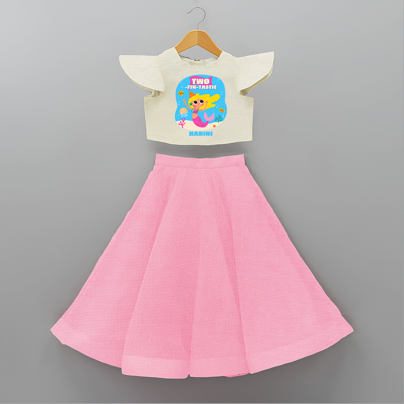 Celebrate The 2nd Birthday With Ocean Theme - Personalized Birthday Crop Top And Skirt With Customized Name - PINK - 6 - 9 Months Old (Chest 20" , Frock Waist 20")