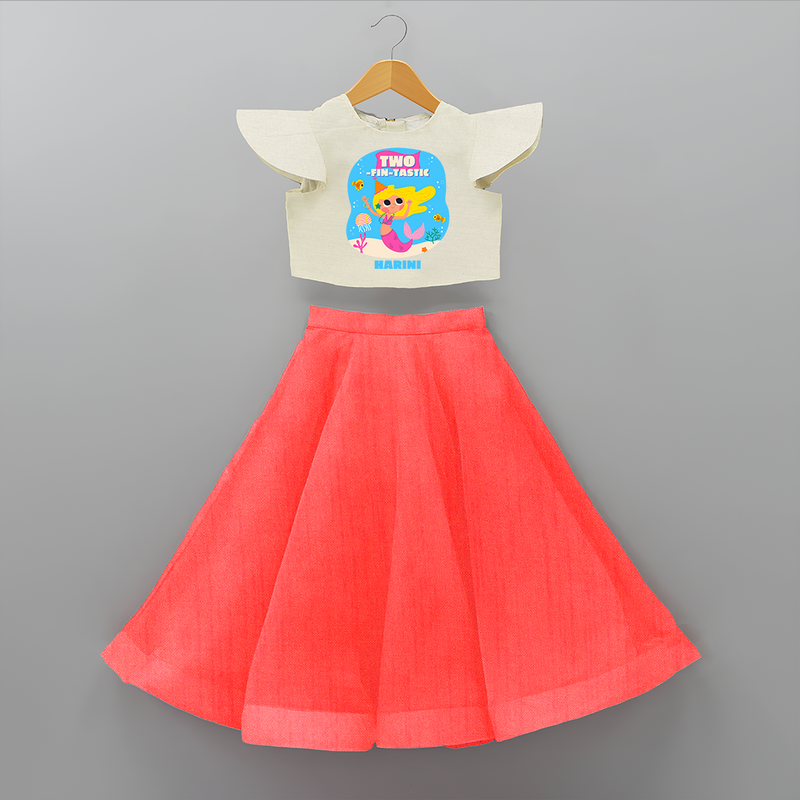 Celebrate The 2nd Birthday With Ocean Theme - Personalized Birthday Crop Top And Skirt With Customized Name - RED - 6 - 9 Months Old (Chest 20" , Frock Waist 20")