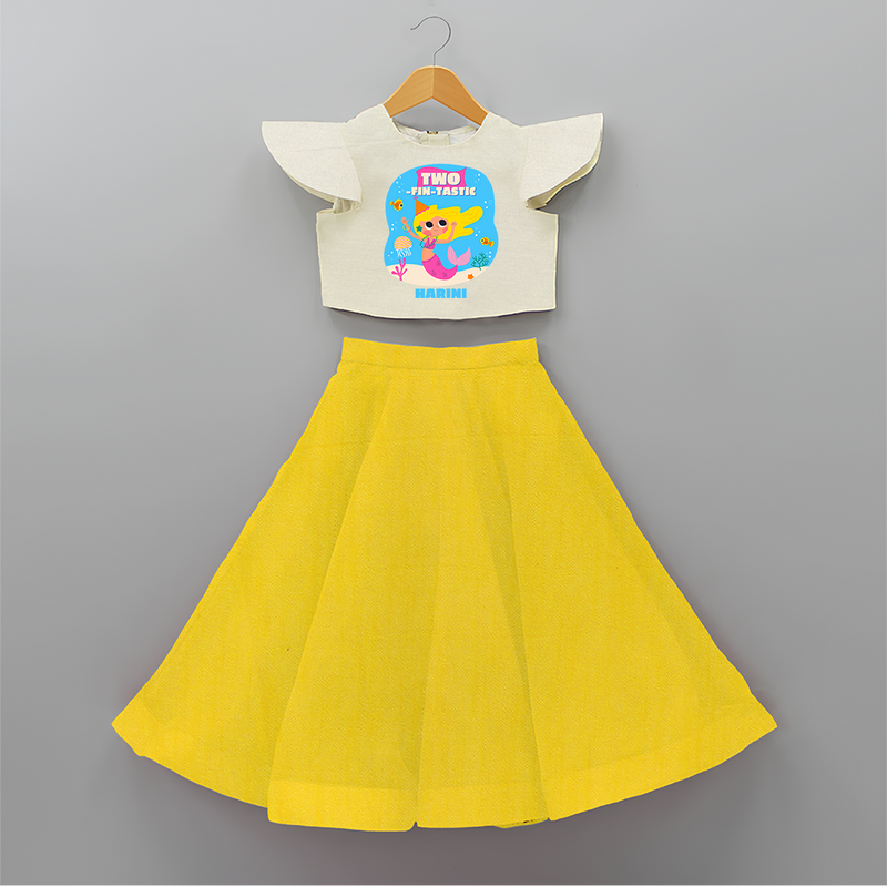 Celebrate The 2nd Birthday With Ocean Theme - Personalized Birthday Crop Top And Skirt With Customized Name - YELLOW - 6 - 9 Months Old (Chest 20" , Frock Waist 20")