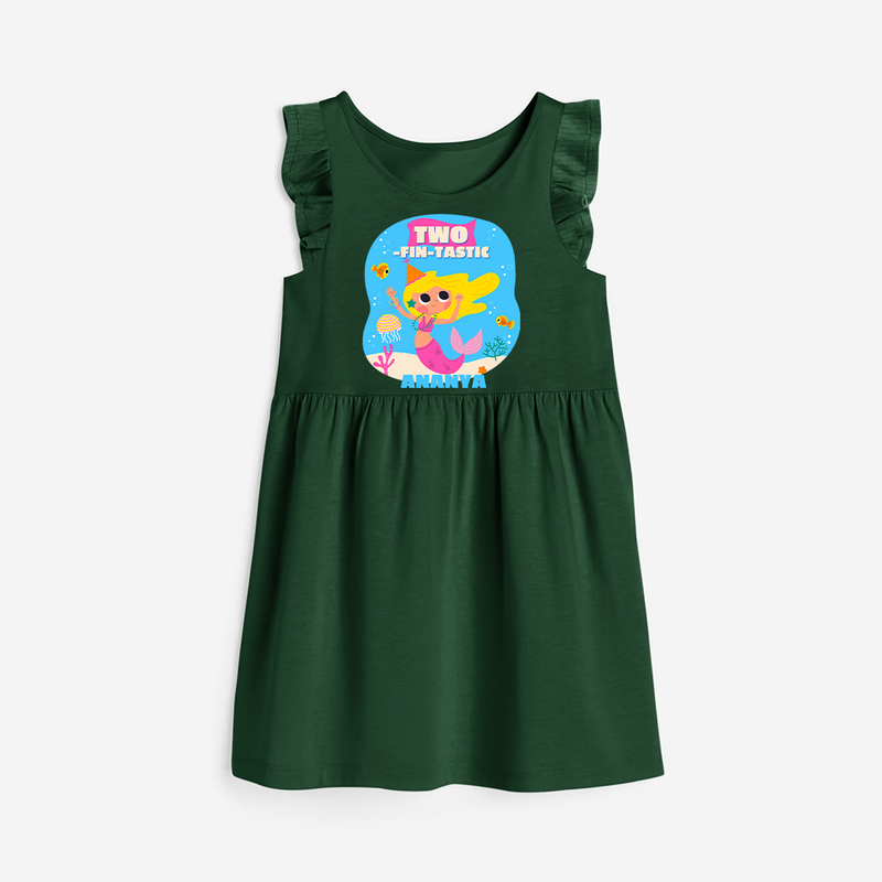 Celebrate The 2nd Birthday "Two-fin-tastic" with Personalized Frock - BOTTLE GREEN - 0 - 6 Months Old (Chest 18")