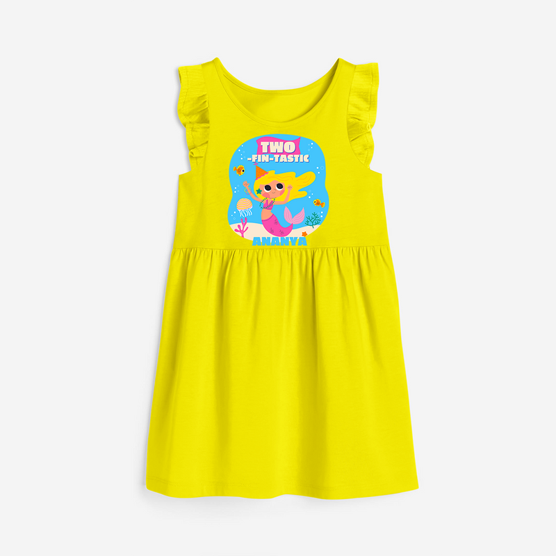 Celebrate The 2nd Birthday "Two-fin-tastic" with Personalized Frock - YELLOW - 0 - 6 Months Old (Chest 18")