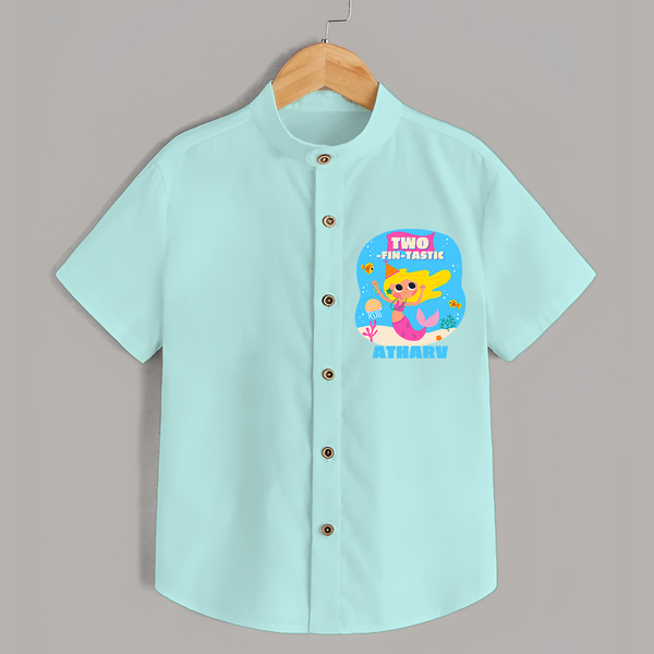 Celebrate The 2nd Birthday "Two-fin-tastic" with Personalized Shirt - AQUA GREEN - 0 - 6 Months Old (Chest 21")