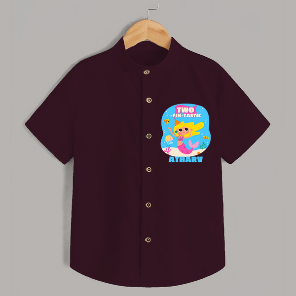 Celebrate The 2nd Birthday "Two-fin-tastic" with Personalized Shirt - MAROON - 0 - 6 Months Old (Chest 21")