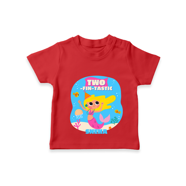 Celebrate The 2nd Birthday "Two-fin-tastic" with Personalized T-Shirt - RED - 1 - 2 Years Old (Chest 20")