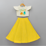 Celebrate The 3rd Birthday With Dino Theme - Personalized Birthday Crop Top And Skirt With Customized Name - YELLOW - 6 - 9 Months Old (Chest 20" , Frock Waist 20")